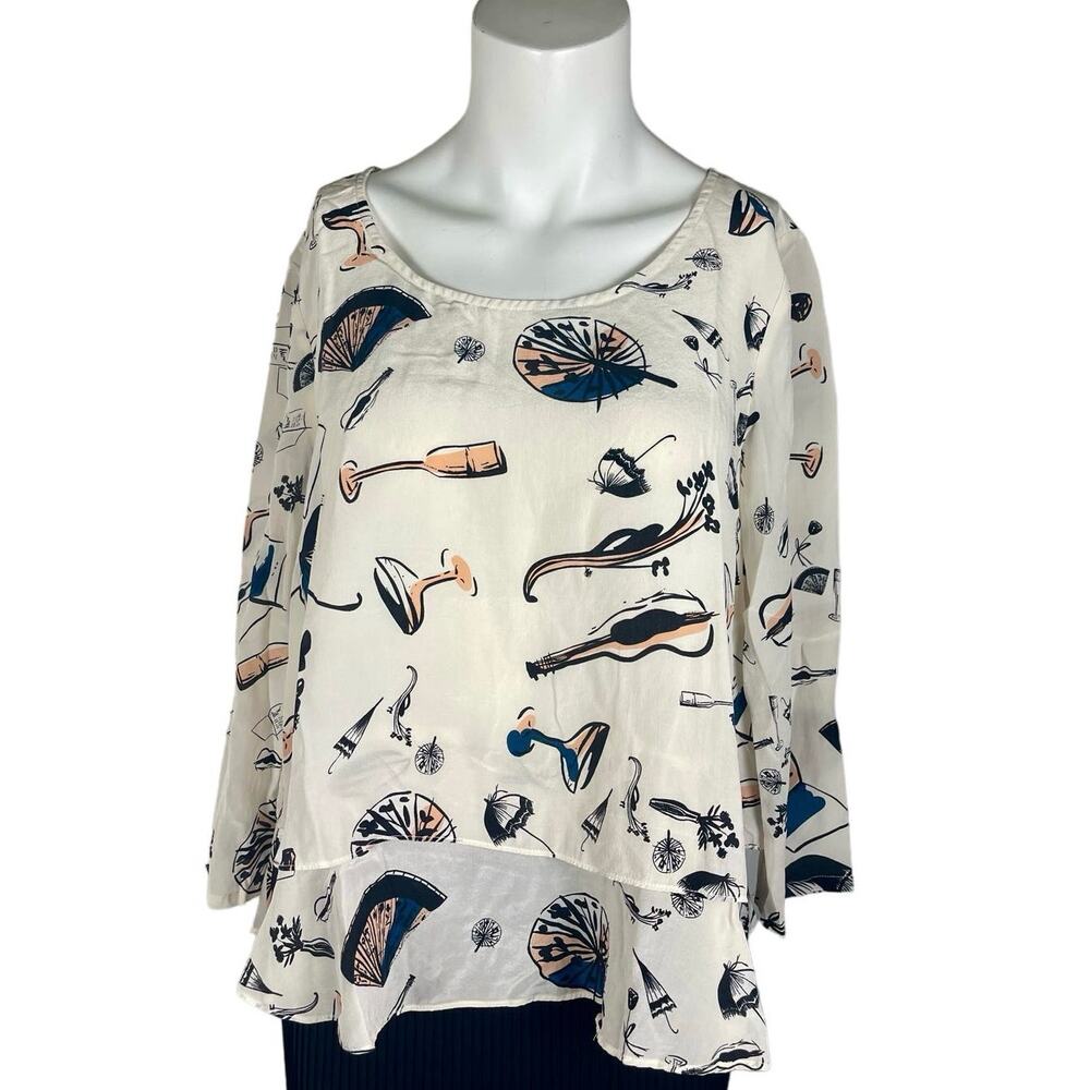 Maeve Anthropologie Women's Blouse Size 6 Cream Printed 100% Silk - Picture 1 of 5